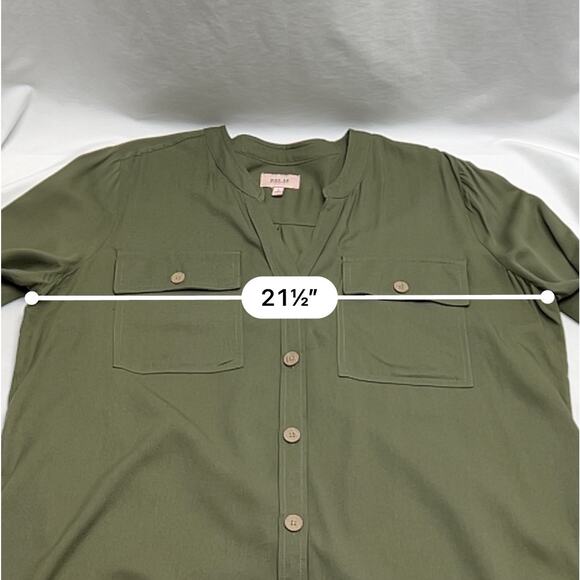 Per se by Carlisle Button Front V Neck Blouse Women's Size Large Olive Green - Picture 6 of 7